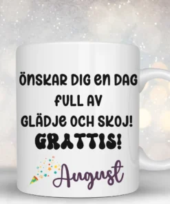 personlig mugg med egen namn och grattis på födelsedagen