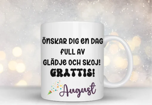 personlig mugg med egen namn och grattis på födelsedagen