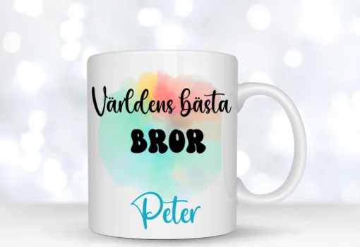 personlig mugg med egen namn och motiv världens bästa bror