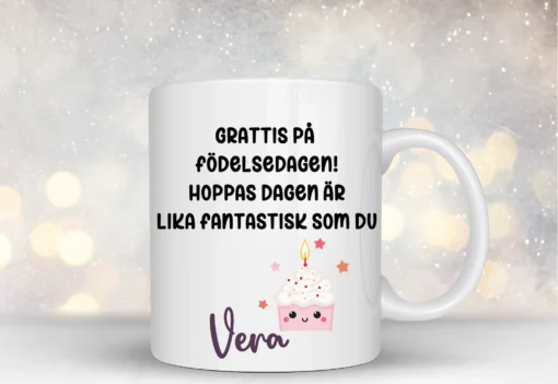 mugg med egen namn och motiv grattis på födelsedagen