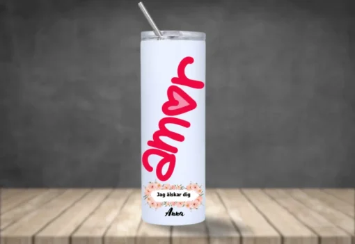 personlig vattenflaska i rostfritt stål egen design amor jag älskar dig